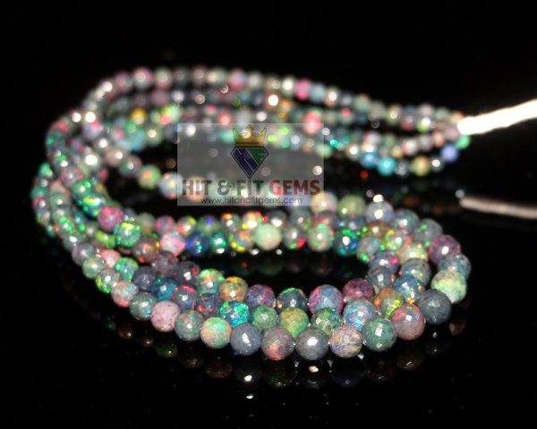 Natural Ethiopian Opal Faceted Round Beads, 4-8mm