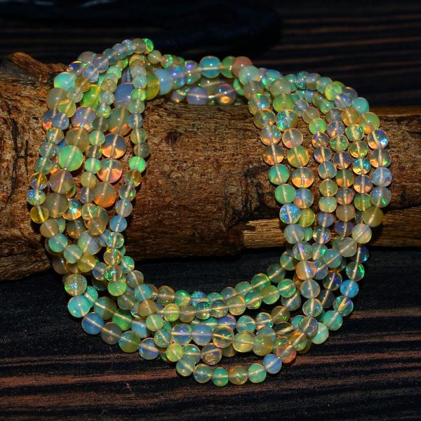 Natural Ethiopian Opal Smooth Round Beads, 3-6mm