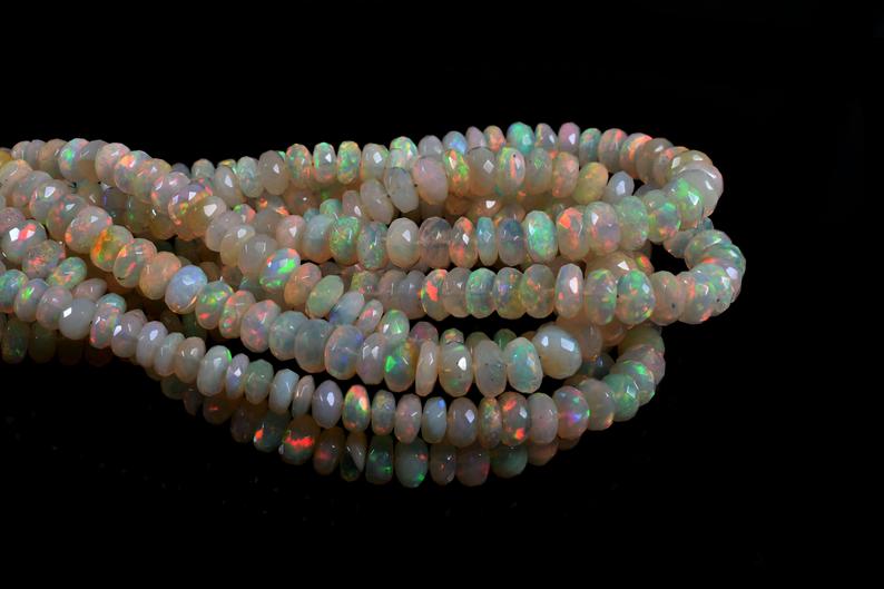 Natural Ethiopian Welo Fire Beautiful Opal Rondelle Beads Size 3 MM to 4 MM Necklace Length 17 Necklace by Gemswholesale 