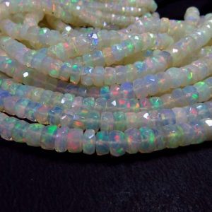 Natural Ethiopian Opal Faceted Rondelle Beads, 3-4mm