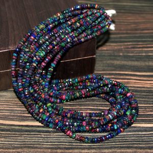 Natural Black Fire Ethiopian Opal Rondelle Beads