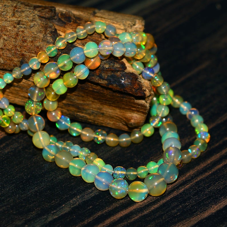 Necklace best Quality 36Carat 3-6mm White Fired Opal Round Beads AAA+++ Natural Ethiopian Opal Smooth Round Beads