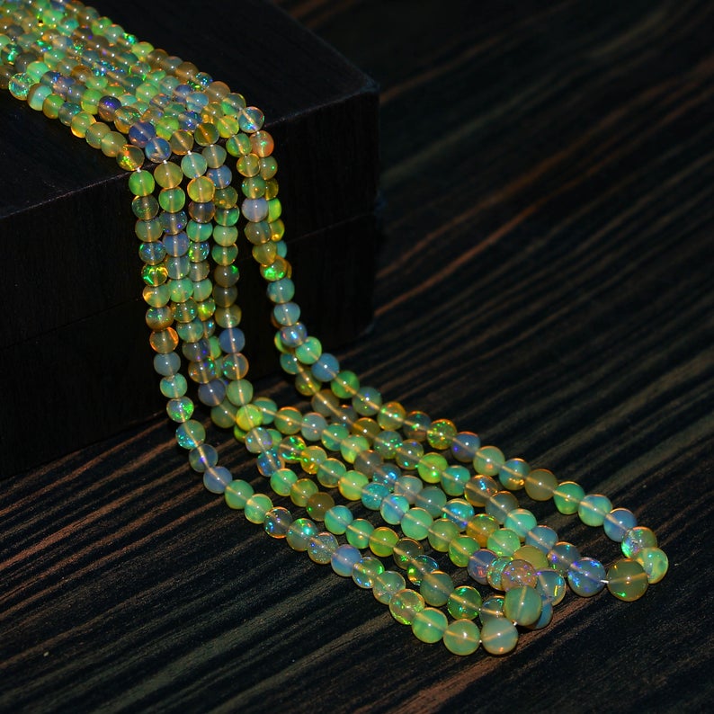 Necklace best Quality 36Carat 3-6mm White Fired Opal Round Beads AAA+++ Natural Ethiopian Opal Smooth Round Beads