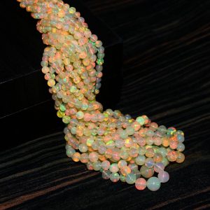 Multi Fire Natural White Ethiopian Opal Round Beads