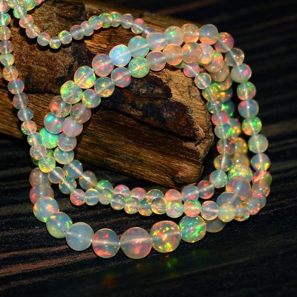 Natural White Ethiopian opal Round beads