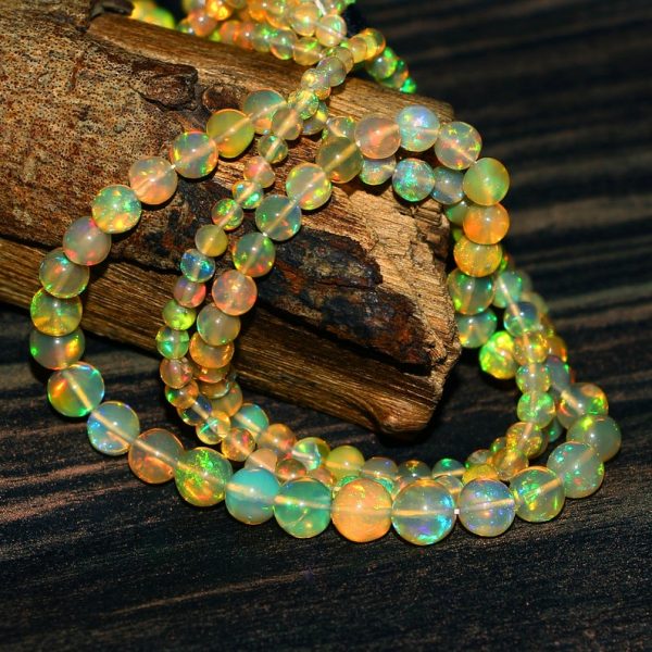 Natural Ethiopian Yellow Fire Opal Round Beads