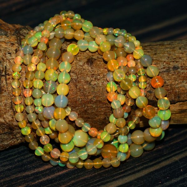 Natural Ethiopian opal Smooth Round Beads, 3-6mm