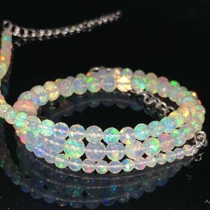 Natural Ethiopian Opal Faceted Round Beads, 3-5mm