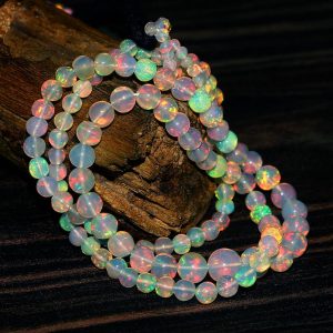 Natural Ethiopian Opal Smooth Round Beads, 3-5mm