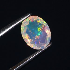 Natural Ethiopian Opal Faceted Oval Cabochon, 9X7mm, 1.10cts