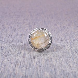 Natural Golden Rutile & Solid 925 Sterling Silver Gemstone Ring - R1041