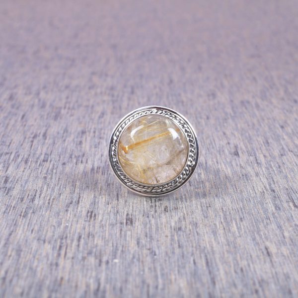Natural Golden Rutile & Solid 925 Sterling Silver Gemstone Ring - R1041