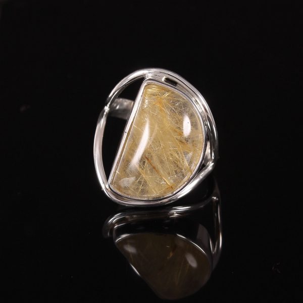 Natural Golden Rutile & Solid 925 Sterling Silver Gemstone Ring - R1217