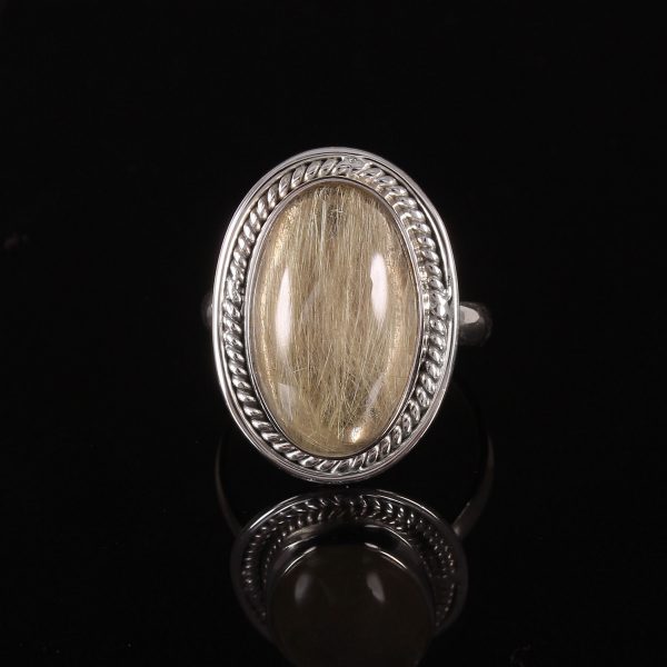 Natural Golden Rutile & Solid 925 Sterling Silver Gemstone Ring - R1197