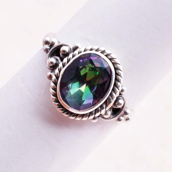Natural Mystic Topaz & Solid 925 Sterling Silver Gemstone Ring - R 1352