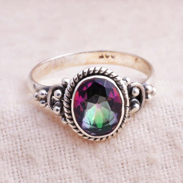 Natural Mystic Topaz & Solid 925 Sterling Silver Gemstone Ring - R 1355