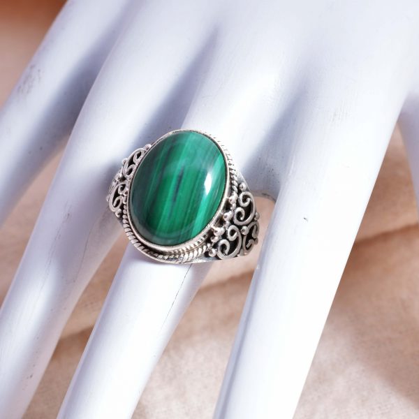 Natural Malachite & Solid 925 Sterling Silver Gemstone Ring - R 1514