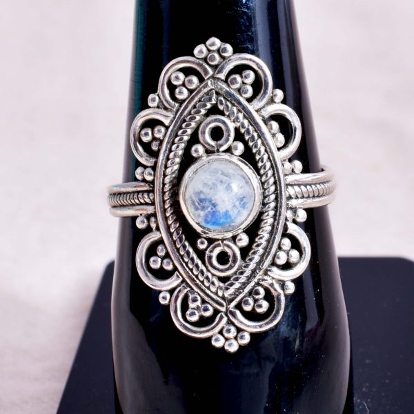 Natural Moonstone & Solid 925 Sterling Silver Gemstone Ring - R 1482
