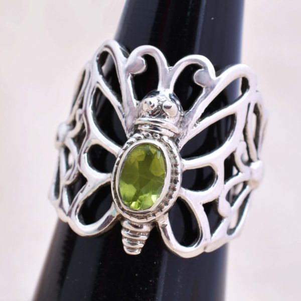 Natural Peridot & Solid 925 Sterling Silver Gemstone Ring - R 1412