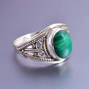 Natural Malachite & Solid 925 Sterling Silver Gemstone Ring - R 1494