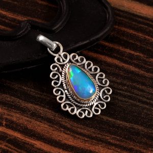 Natural ethiopian Opal Stone 925 Sterling Silver Pendant Jewelry P-550