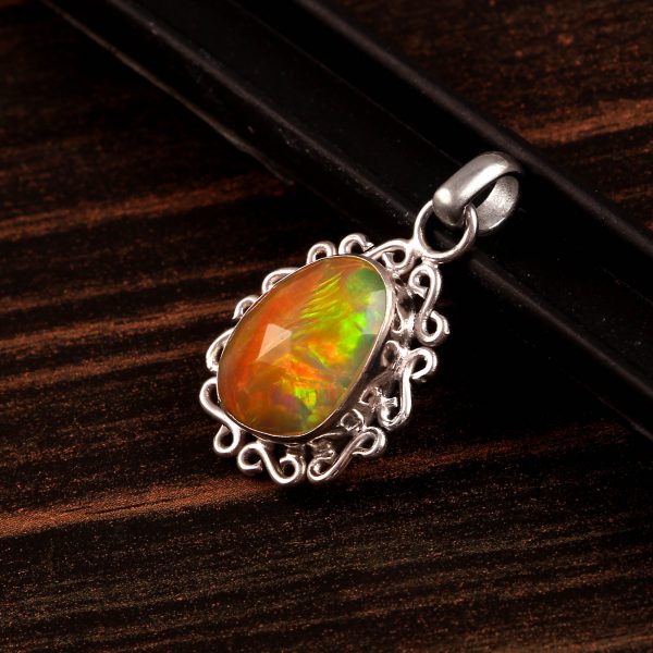 Natural ethiopian Opal Stone 925 Sterling Silver Pendant Jewelry P-572
