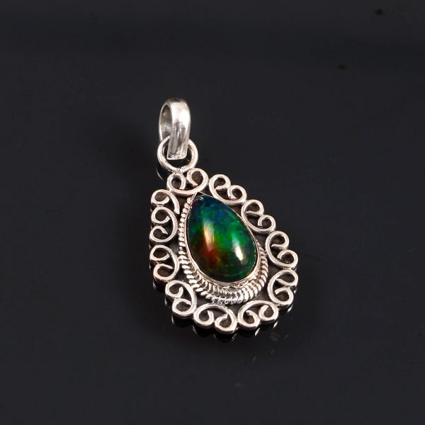 Natural Ethiopian Opal Stone 925 Sterling Silver Pendant Jewelry P-629