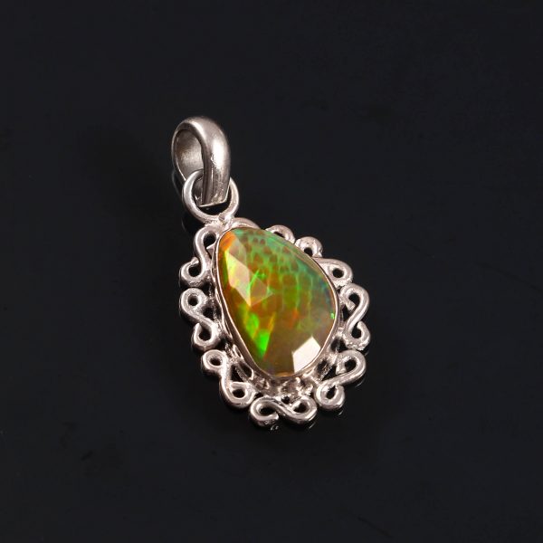 Natural ethiopian Opal Stone 925 Sterling Silver Pendant Jewelry P-568