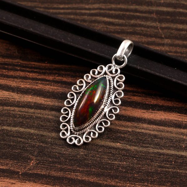 Natural Ethiopian Opal Stone 925 Sterling Silver Pendant Jewelry P-635