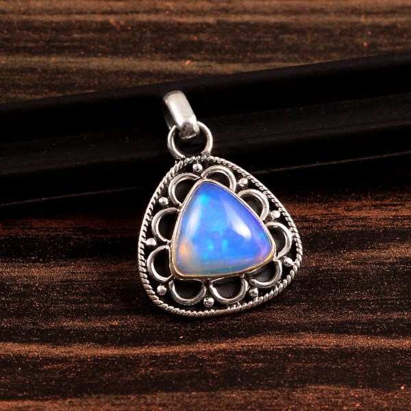 Natural ethiopian Opal Stone 925 Sterling Silver Pendant Jewelry P-554