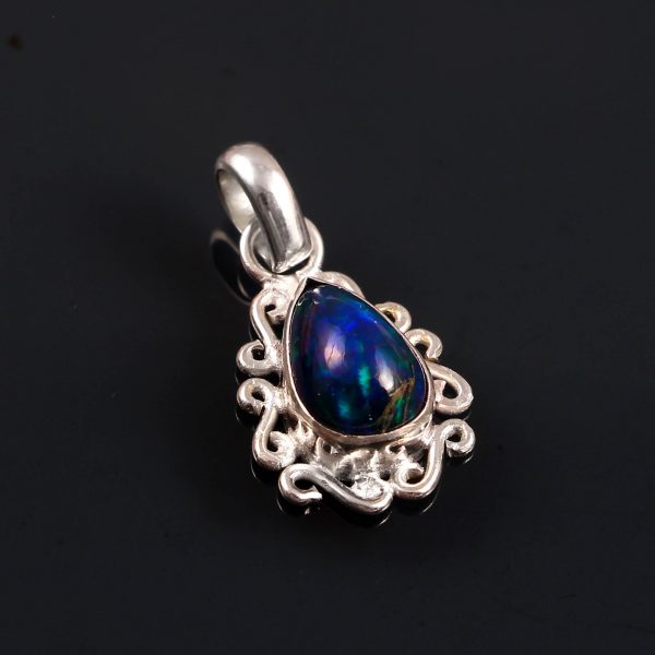 Natural Ethiopian Opal Stone 925 Sterling Silver Pendant Jewelry P-633