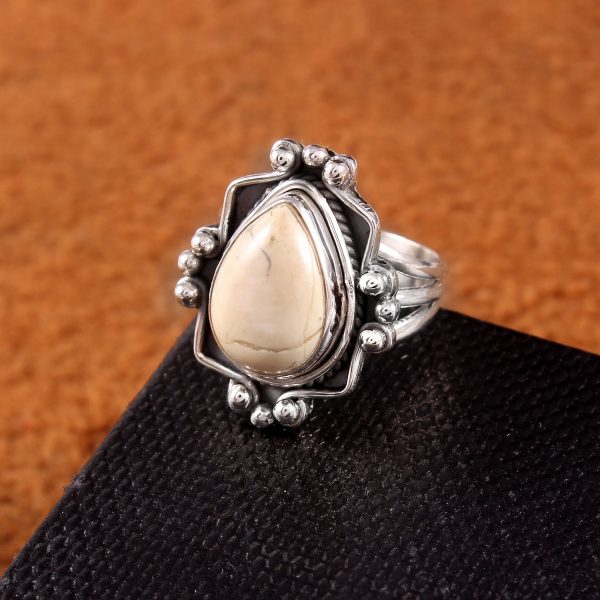 Natural Howlite & Solid 925 Sterling Silver Gemstone Ring - R1243