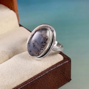 Natural Dendrite opal & Solid 925 Sterling Silver Gemstone Ring - R 1336