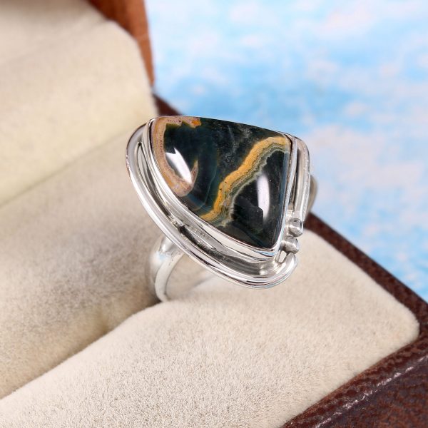 Natural Ocean Jasper & Solid 925 Sterling Silver Gemstone Ring - R1285