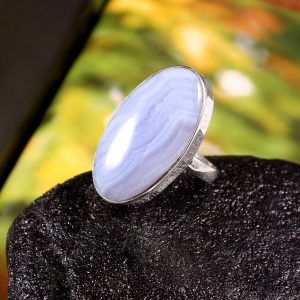 Natural Blue lace agte & Solid 925 Sterling Silver Gemstone Ring - R1246