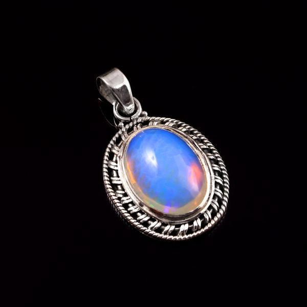 Natural Ethiopian Opal Stone 925 Sterling Silver Pendant Jewelry P-744