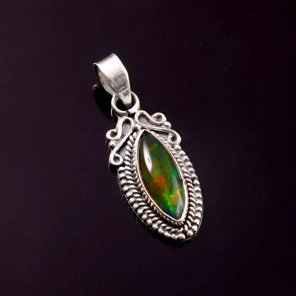 Ethiopian Opal Gemstone 925 Sterling Silver Pendant Jewelry P-814