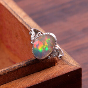 Natural Ethiopian White Opal 925 Sterling Silver Gemstone Ring - R347