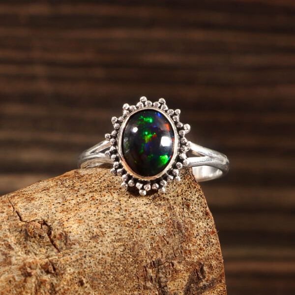 Natural Ethiopian Opal Stone 925 Sterling Silver Gemstone Ring - R685
