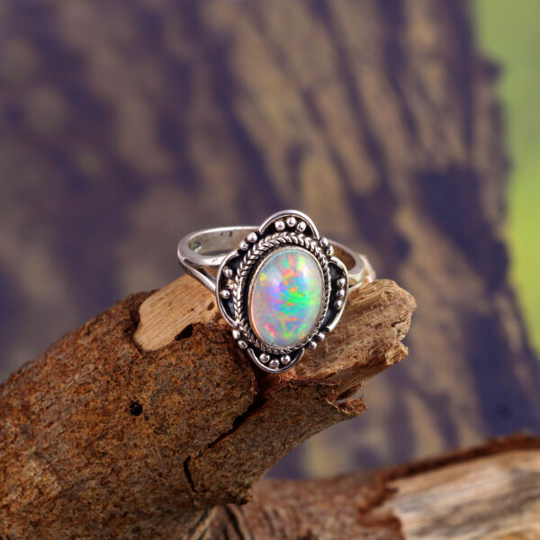 Natural Ethiopian Opal Stone 925 Sterling Silver Gemstone Ring - R720