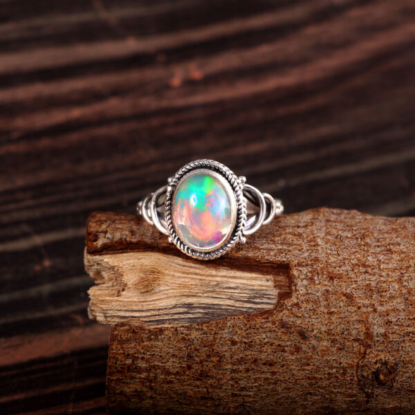Natural Ethiopian Opal Solid 925 Sterling Silver Gemstone Ring - R726
