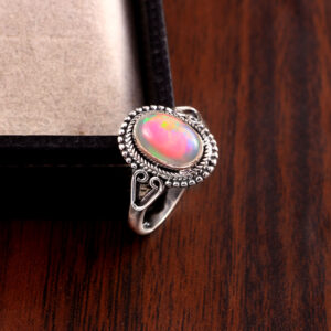 Natural Ethiopian Opal Solid 925 Sterling Silver Gemstone Ring - R747