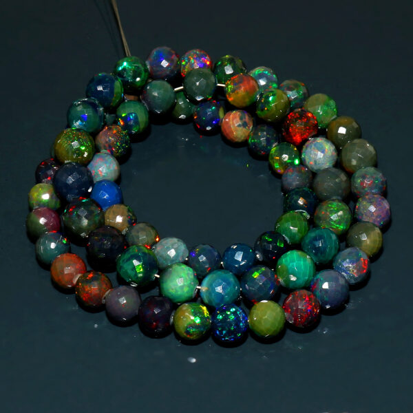 Natural Ethiopian Opal Faceted Round Beads, Multi Fire Opal Beads-6X5.5-7X7MM