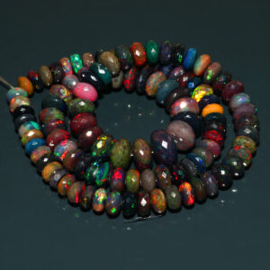 AAA+ Excellent Quality Black Opal Faceted Rondelle Beads Ethiopian Opal Bead Flashy Opal beads - 6.5-11MM