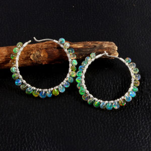 Semi Precious Natural Ethiopian Opal Earring , Rondelle Opal Earring E-13
