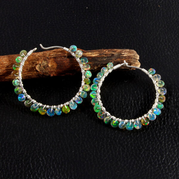 Semi Precious Natural Ethiopian Opal Earring , Rondelle Opal Earring E-13