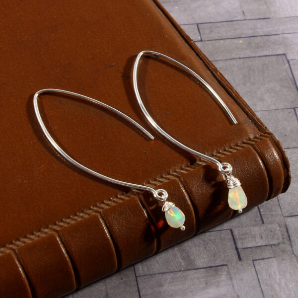 925 Sterling Silver Natural Ethiopian Opal Earring , Teardrop Opal Earring E-20