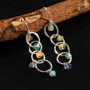 Blue Fire Natural Ethiopian Opal Earring , 925 Sterling Silver Earring R-27