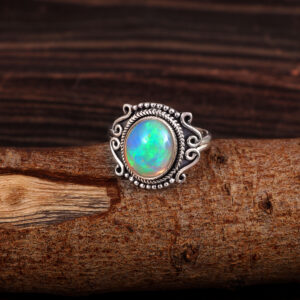 Natural Ethiopian Opal Solid 925 Sterling Silver Gemstone Ring - R864