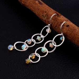 Natural Ethiopian Opal Earring , Rondelle Silver Earring , Ear Wire Earring , Faceted Gemstone Earring -102